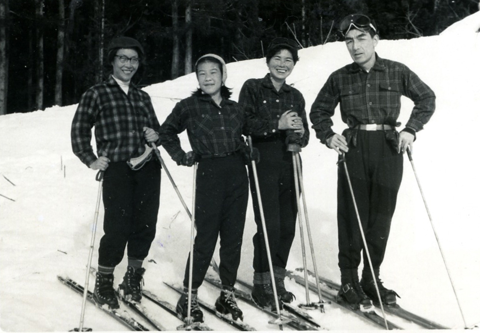 Yuki with her friends at Nozawa Ski Grounds, 1958.