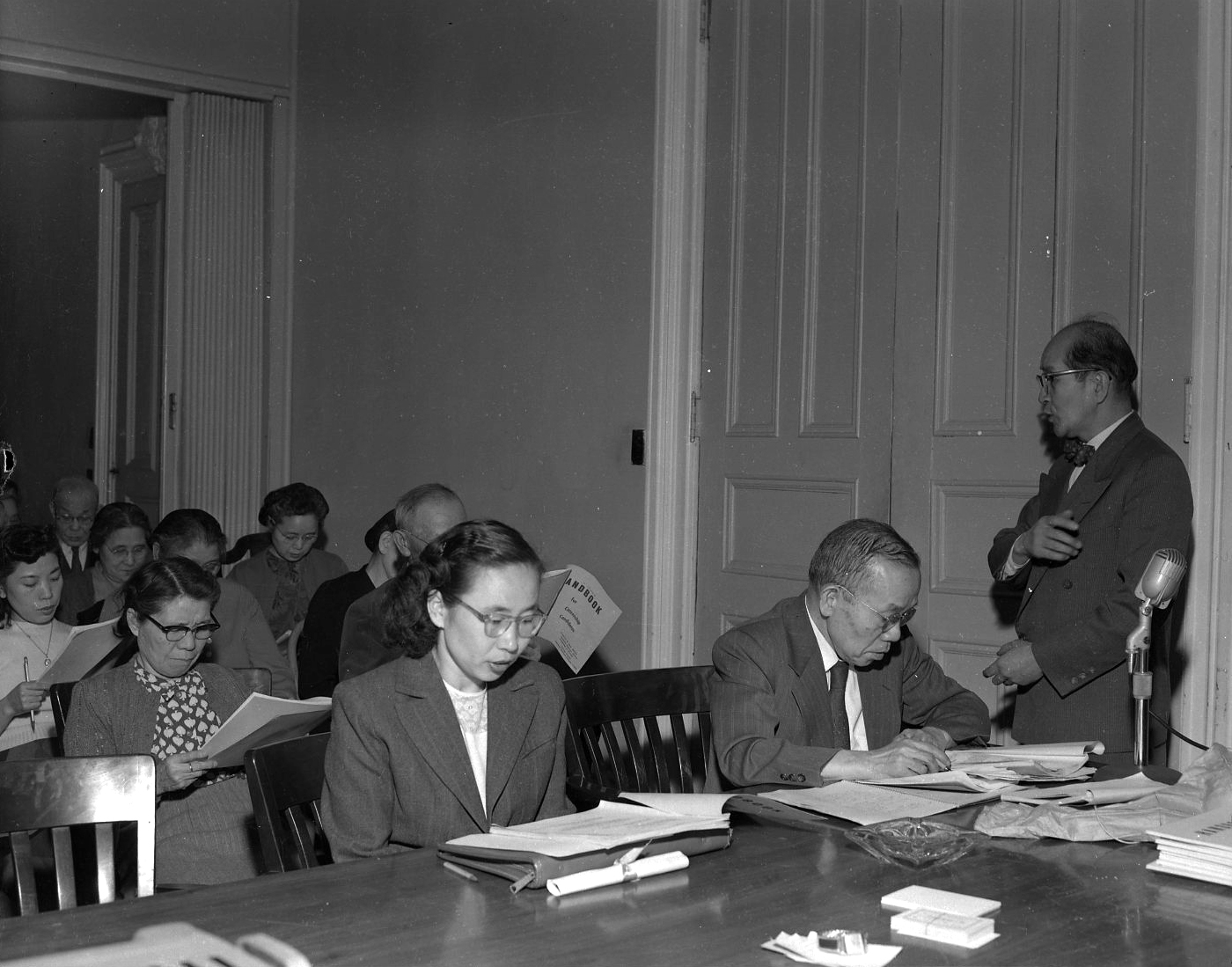 Classes like this one helped meet the CRC’s goal for resettlers to join the wider society. The first executive director, Corky Kawasaki stands at right. Kawasaki the CRC in 1947 to join the Quaker organization in Philadelphia. From the Japanese American Service Committee Records, RG 10