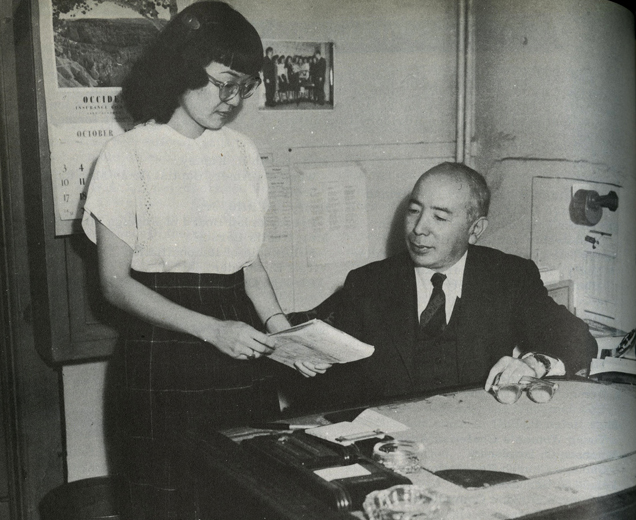 Jack Yasutake, the second executive director of the CRC (1947-54), with unidentified staff member.