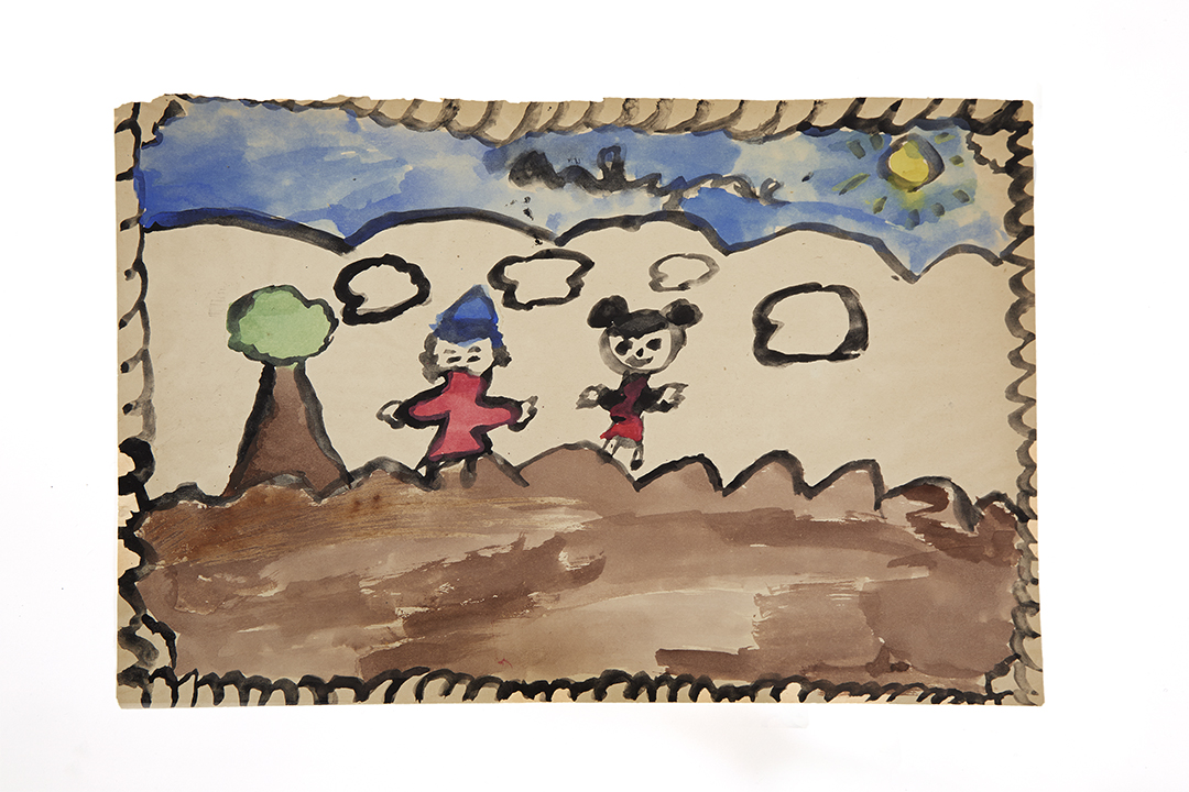 Paintings by unknown children in Granada Relocation Center, Colorado, ca. 1943.